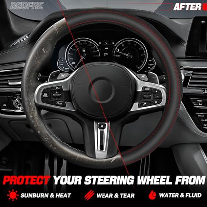 Auto Dynasty Steering Wheel Cover, Breathable Microfiber Leather Car Steering Wheel Protector with Stitching Hexagon Quilted, Anti-Slip, [14 1/2 to 15 Inches] Universal Fit Cars Trucks SUVs - color: Hexagon Stitched Red B