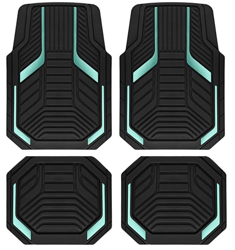 PIC AUTO Heavy Duty Rubber Floor Mats, Mint Aluminum Film Car Mats Set, Front and Rear Car Mats with Anti-Slip Backing, All Weather Protection, Trim-to-Fit for Automotive SUV, Sedan, Van - color: Mint