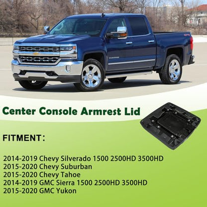 Front Seat Center Console Armrest Lid Black Compatible with 2014-2019 Chevrolet Chevy Silverado Suburban Tahoe GMC Sierra Yukon XL Replaces 22881398 - color: Black Armrest Lid