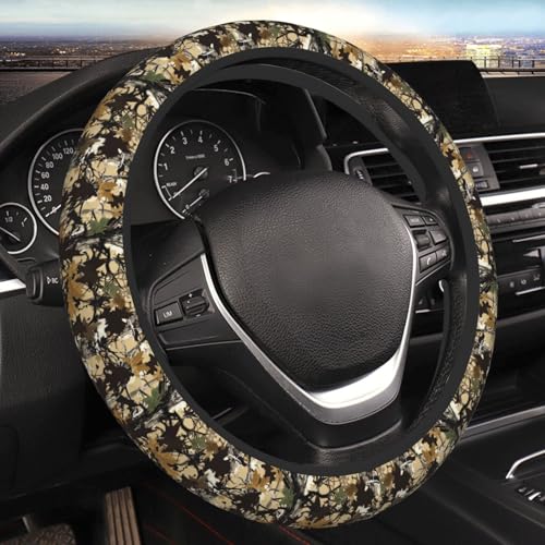 Forest Camo Neoprene Steering Wheel Cover Anti-Slip Elastic Comouflage Tree Hunting Steering Wheel Protective Cover 15in Universal Car Accessories Fit Cars, SUVs, Auto - color: Forest Camo