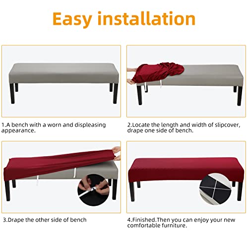 Fuloon Stretch Jacquard Dining Bench Cover - Anti-Dust Removable Bench Slipcover Washable Seat Cushion Protector for Bedroom, Kitchen, Hotel, Banquet (Burgundy) - color: Burgundy