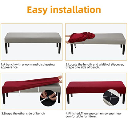 Fuloon Stretch Jacquard Dining Bench Cover - Anti-Dust Removable Bench Slipcover Washable Seat Cushion Protector for Bedroom, Kitchen, Hotel, Banquet (Burgundy) - color: Burgundy
