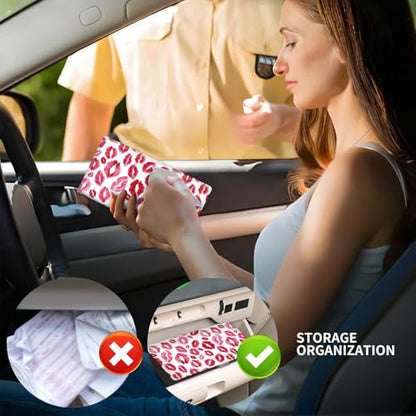 Leather Car Registration and Insurance Card Holder, Cute Car Accessories Vehicle Glove Box Car Organizer for Documents, Cards, License Luxury Red Lips - color: Luxury Red Lips
