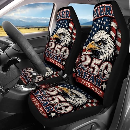 Howilath 250 Anniversary USA Eagle Car Seat Cover Set of 4 Anti-Slip Front & Rear Seat Covers Interior Accessories All Weather Universal Fit for Most Vehicles - color: 250 Anniversary USA Eagle