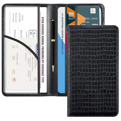 CoBak Car Registration and Insurance Holder - Vehicle Glove Box Car Organizer,Auto Truck Comparment Accessories Case with Magnetic Closure for Driver License,Cards - color: L-Crocodile Black