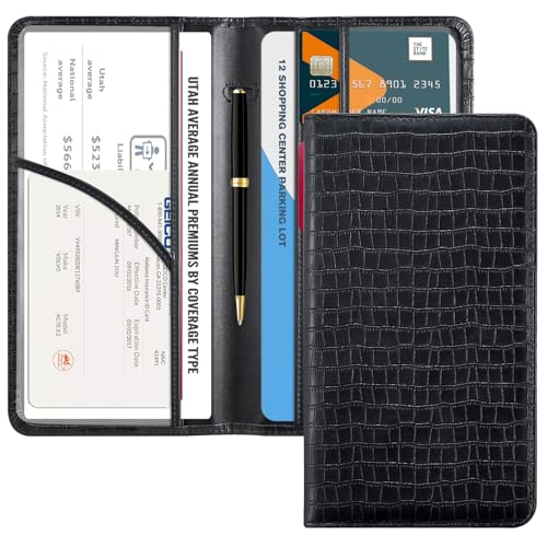 CoBak Car Registration and Insurance Holder - Vehicle Glove Box Car Organizer,Auto Truck Comparment Accessories Case with Magnetic Closure for Driver License,Cards - color: L-Crocodile Black