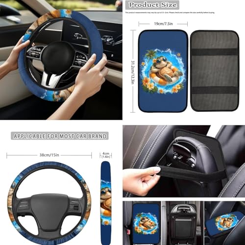 Forchrinse Hawaiian Sea Turtle Car Seat Covers 15 Pcs Auto Interior Cover Set with Steering Wheel Cover,Armrest Seatbelt Pads,Car Garbage Can,Coaster,Handbrake Gearshift Cover for SUVs Trucks - color: Hawaiian Sea Turtle Pattern