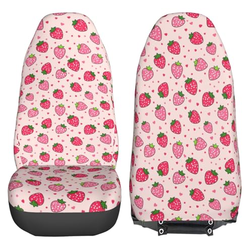 Dujiea Pink Strawberry 2 Pcs Universal Auto Seat Covers Front Seats Only, Vehicle Bucket Seat Protectors Fit for Most Car SUV Sedan and Truck - color: Strawberry