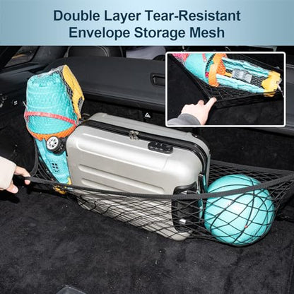 Cargo Net for SUV Trunk Net Organizer 35.4 x 11.8 inches, Elastic Heavy Duty Storage Mesh Net with Hooks Double-Layer Car Rear Cargo Net for Sedan, Vehicle