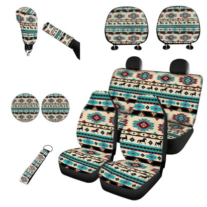 Horeset Aztec South Auto Seat Cover Set of 11 with Car Seat Headrest Cover Lanyards Key Chain Cup Pad Gear Shift Knob & Handbrake Sleeve Car Accessories for Men Women - color: Aztec South