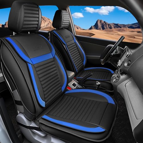 Full Set Car Seat Covers, Faux Nappa Leather, Airbag Compatible and Waterproof Protectors for Sedans SUVs, Breathable Interior for Active Families, Pets, and Commuters (5 Seats, Black/Blue) - color: Black+Blue, size: Full set