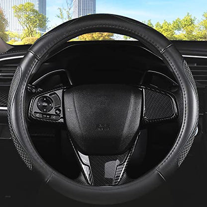 Leather Car Steering Wheel Cover 15 inch Universal Fit Microfiber Steering Wheel Cover Anti-Slip, Soft, Breathable, Full Surround Car Wheel Cover - color: Black