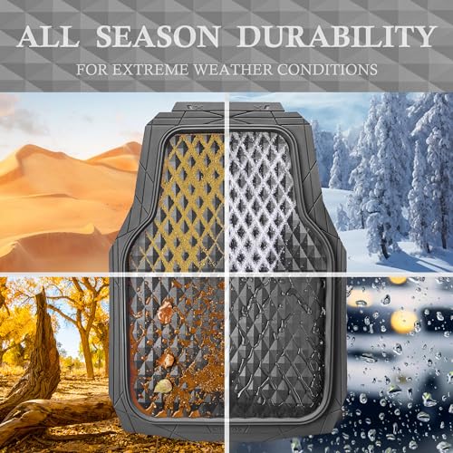 CAR PASS Heavy Duty Rubber Gray Car Floor Mats & Cargo Liners, Deep Dish All-Weather Trunk Mats Durable Anti-Slip 3D Rhombus Waterproof Trim to Fit Liner Universal Fit Auto,Sedan,SUV,Truck, Gray - color: gray with cargo liner