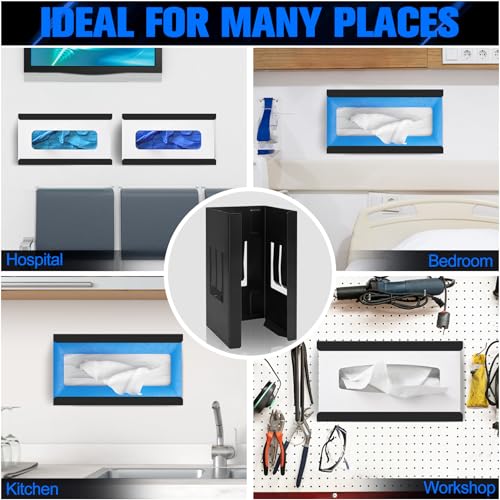 Magnetic Glove Dispenser 2 Pack - Heavy Duty Wall Mount & Fridge Organizer for Gloves, Paper Towels, Wipes - Tool-Free Installation for Kitchen, Garage, Workshop, Office - Black (Black Steel)