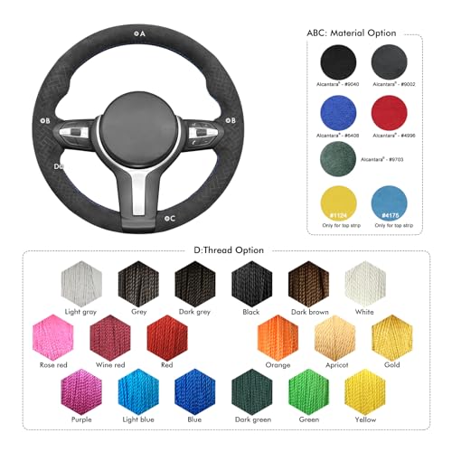 MEWANT Hand-Stitched Steering Wheel Cover for BMW (M Sport) F22 F23 F30 F34 F32 F33 F36 F10 F07 F12 F13 F06 F39 F25 F26 F15 F16, DIY Custom Fit Steering Wheel Wrap for BMW - color: 46:Woven suede + 3M thread
