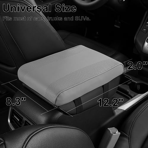 SEG Direct Car Center Console Cover, Breathable Leather Auto Armrest Cover, Memory Foam Arm Rest Cushion, Universal Car Seat Box Cover Car Interior Accessories, Gray - color: Gray Leather