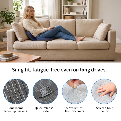 Memory Foam Truck Seat Cushion & Lumbar Support Set – Ergonomic U-Shape Tailbone Relief + L-Shape Back Cushion for Long-Haul Semi/Pickup Drivers Breathathable Cover Non-Slip Bottom Dark Blue - size: Dark blue+Dark Gray