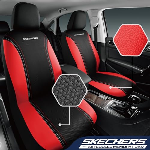 Skechers Memory Foam Seat Covers,Air- Cooled Mesh Thick Car Seat Covers,Leather Front Seat Covers,Airbag Compatible,Automotive Comfort Universal Fit for SUVs,Vans,Sedans,Cars,Trucks,Red - color: Black/Red