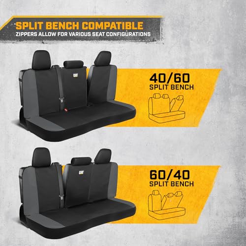 CAT Black & Gray Car Seat Covers Full Set – Front Seat Covers & Rear Bench Seat Cover – Airbag Compatible, 60/40 Split Bench for Trucks, Cars & SUVs – Automotive Interior Seat Protection Accessories - color: a-Full Set Gray