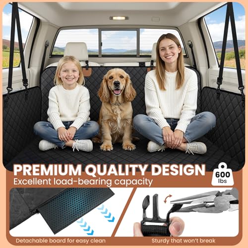 A-Pce Dog Truck Seat Cover for Back Seat, Hard Bottom Dog Hammock for Car, Waterproof Seat Protector, Dual use in Summer and Winter, Universal XL Size Fits for Crew Cab Truck/SUV, Black