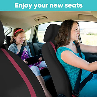 FH Group Car Seat Covers Full Set Cloth - Universal Fit Automotive Seat Covers, Low Back Front Seat Covers, Solid Back Seat Cover, Washable Car Seat Cover for SUV, Sedan and Van Burgundy - color: Burgundy, size: Full Set