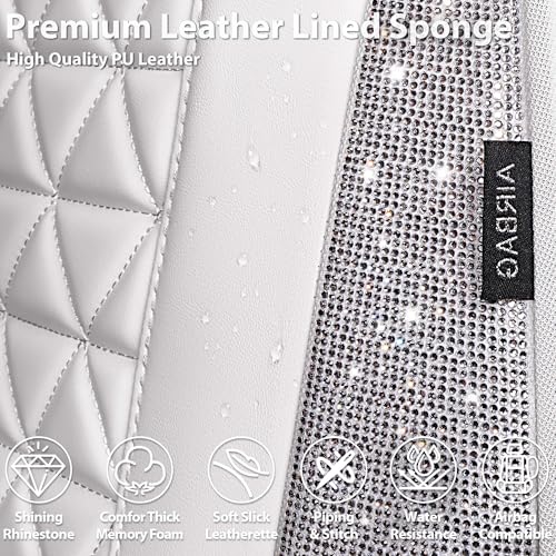 CAR PASS All White Bling Diamond Leather Car Seat Covers Full Sets,Waterproof Shining Glitter Sparkly Crystal Universal Fit for Automotive Truck SUV Cute Women Girl Airbag Compatable,Sliver Rhinestone - color: All White Rhinestone, size: Full Set