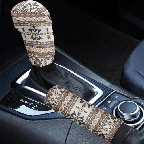 Southwest Aztec Tribal Auto Gear Shift Knob Cover Handbrake Grip Cover 2 Pcs Set Fit Most Cars Sedan SUV Van Truck Car Interior Accessiores for Women Men - color: Southwest Aztec Tribal