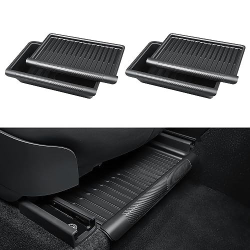 2PCS Under Seat Storage Box for Tesla Model Y 2024, TPE Storage Tray Box with Lid for Model Y 2020-2025 (2025-2026 New Model Y Juniper Can only be installed on rear of front seats (under) - color: Black (for Model Y 2020-2025)