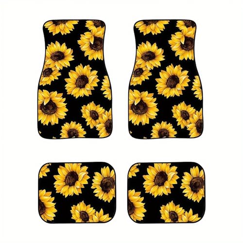 Universal Fit Car Floor Mats Set of 4Pcs, Sunflower Patter All-Weather Front Rear Car Carpet Mats, Non-Slip Car Floor Mat Car Accessories for Automotive Trucks SUV Sedans Vans - color: Sunflower Pattern