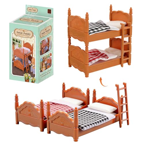 Miniature Bunk Bed with Decorative Ladder, 1:12 Scale Bedroom Furniture Model for Adult Dollhouse Collectors, DIY Diorama, Room Box Display and Miniature Scene Decor - color: Bunk Bed