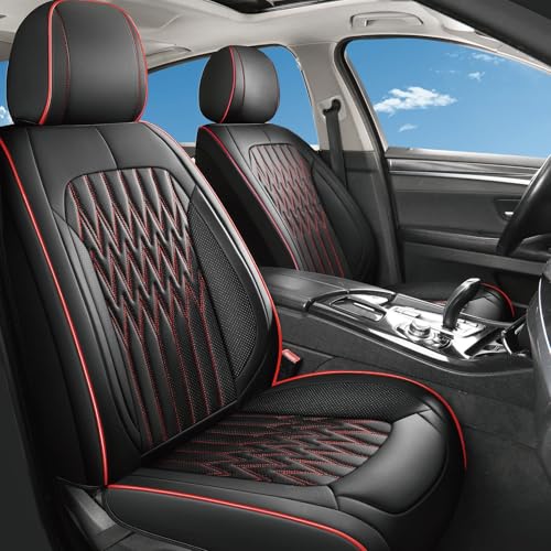 Huidasource Black & Red Car Seat Covers, Waterproof Faux Leather Universal Fit Most Cars Sedans SUVs Trucks Airbag Compatible, Cup Holder Access, Car Seat Compatible, Easy Install, Wipes Clean - color: B-Black&Red, size: 5pcs Full Set
