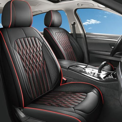 Huidasource Black & Red Car Seat Covers, Waterproof Faux Leather Universal Fit Most Cars Sedans SUVs Trucks Airbag Compatible, Cup Holder Access, Car Seat Compatible, Easy Install, Wipes Clean - color: B-Black&Red, size: 5pcs Full Set