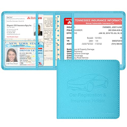 Car Insurance and Registration Holder, 5.5 x 5 Inch PU Leather Vehicle Glove Box Organizer Wallet Case for Insurance Card, Driver License, Paperwork - Mint Green - color: MintGreen