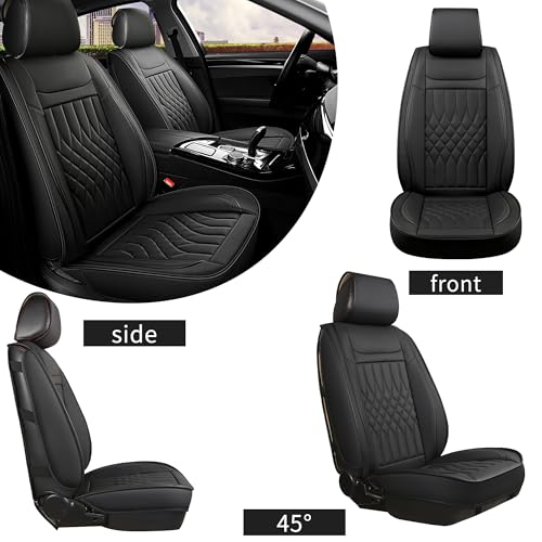 Car Seat Covers 2 PCS Front Seats, Waterproof Napa Leather Automotive Seat Protector for Cars SUV Truck Sedan, Universal Anti-Slip Car Seat Cushion Interior Accessories, Black