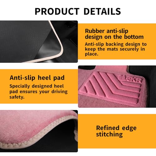 EKR All-Weather Universal Fit Car Floor Mats, 0.5 inch Thick Car Carpet Mats, Anti-Slip Automotive Mat with Driver Heel Pad Fit for SUV, Vans,Sedans, Trucks (Pink,4pcs Blown Full Set) - color: Pink