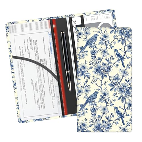 Leather Car Registration and Insurance Card Holder, Cute Car Accessories Vehicle Glove Box Car Organizer for Documents, Cards, License Blue White Vintage Floral - color: Blue White Vintage Floral