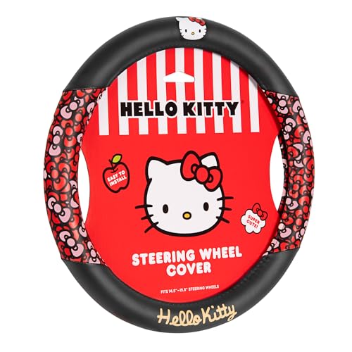 Hello Kitty Steering Wheel Cover Official Sanrio Car Steering Wheel Cover 14.5-15.5 Universal Fit Cute Black Kawaii Car Accessories Non Slip Wheel Cover Women Interior Style (Hello Kitty Bows) - style: Hello Kitty Bows