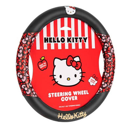 Hello Kitty Steering Wheel Cover Official Sanrio Car Steering Wheel Cover 14.5-15.5 Universal Fit Cute Black Kawaii Car Accessories Non Slip Wheel Cover Women Interior Style (Hello Kitty Bows) - style: Hello Kitty Bows