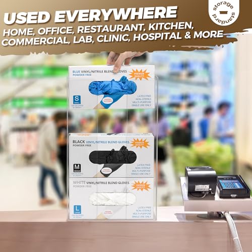 Triple Glove Box Holder Dispenser - Kitchen, Medical, & Latex Glove Holder Wall Mount or Countertop, Universal Fit - Thick Acrylic, Easy to Use, Slide, & Load Open Top Design - Clear