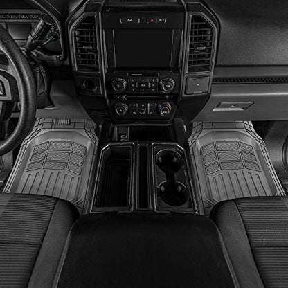 BDK Cat® CAMT-9014 (4-Piece) Large Deep Dish Rubber Car Floor Mats with Trunk Cargo Liner, Universal Trim to Fit Front & Rear Combo Set for Car Sedan SUV Van, Heavy Duty All Weather - color: Gray
