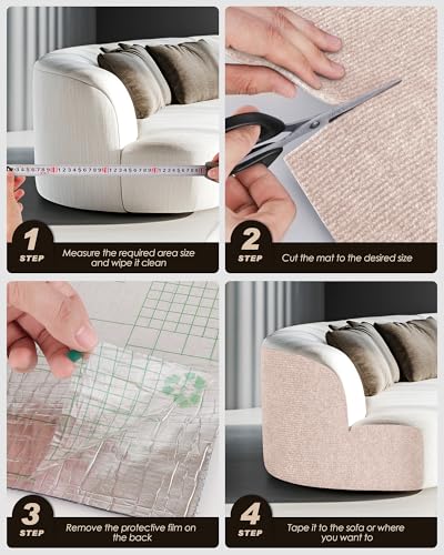 Cat Scratch Furniture Protector, Trimmable Self-Adhesive Carpet, DIY Climb Cat Scratcher Mat for Covering Cat Tower and Couch Protector from Cat Claws（Beige） - color: Beige