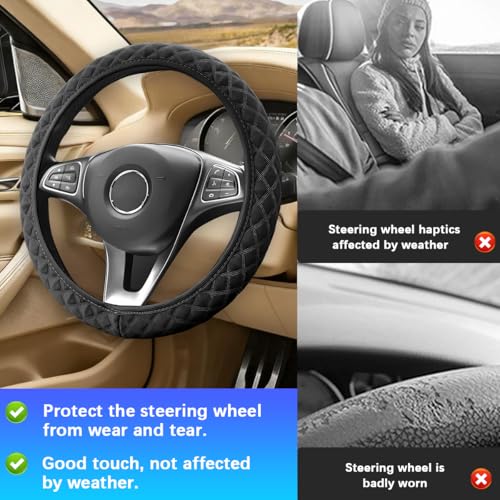 Elastic Stretch Car Steering Wheel Cover, 15Inch Breathable Ice Silk Vehicle Steering Wheel Protecter, Cool in Summer Automotive Interior Protection, Universal for SUV Sedan Truck (Black) - color: Black