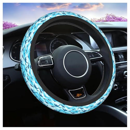 Swono Swimming Dolphin Steering Wheel Cover Cartoon Swimming Dolphin On Sea Wave Blue Background Universal 15 Inch Auto Car Steering Wheel Covers SUV Anti Slip Wheel Wrap Protector for Men Women - color: multi-060