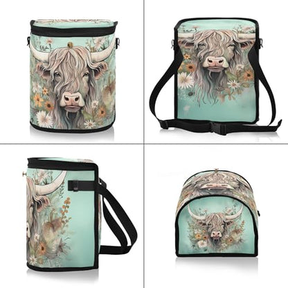 MNSRUU Car Trash Can with Lid, Highland Cow Flowers Car Trash Bag Hanging Organizers and Storage for Front Back Seat, Leak-Proof Trash Bin - color: Cow I 2515