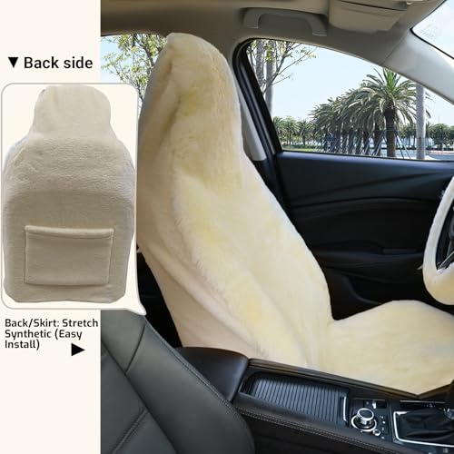 Aegis Cover Sheepskin Car Seat Cover Genuine Australian Merino Wool Front Seat Cover Luxury Dense Pelt Universal Fit for Most SUVs, Trucks, Bucket-Style, 54 X 22 Inches (Cream) - color: Cream