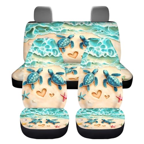 Beach Sea Turtle Car Seat Covers Set for Front and Rear 4 Pack Universal Vehicle Bucket Seat Pad Breathable Split Bench Seat Protector Full Set Travel Seat Cushion Covers Set - color: Beach Turtle