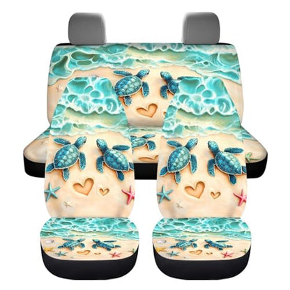 Beach Sea Turtle Car Seat Covers Set for Front and Rear 4 Pack Universal Vehicle Bucket Seat Pad Breathable Split Bench Seat Protector Full Set Travel Seat Cushion Covers Set - color: Beach Turtle