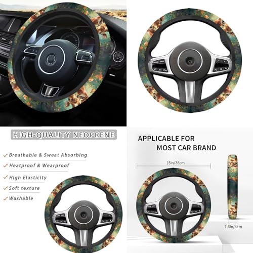 Animal Giraffe Car Rear Bench Protective Front Seat Car Accessories Full Set with Steering Wheel Cover Armrest Pad Headrest Covers Universal Fits for Cars SUV Truck - color: Animal Giraffe