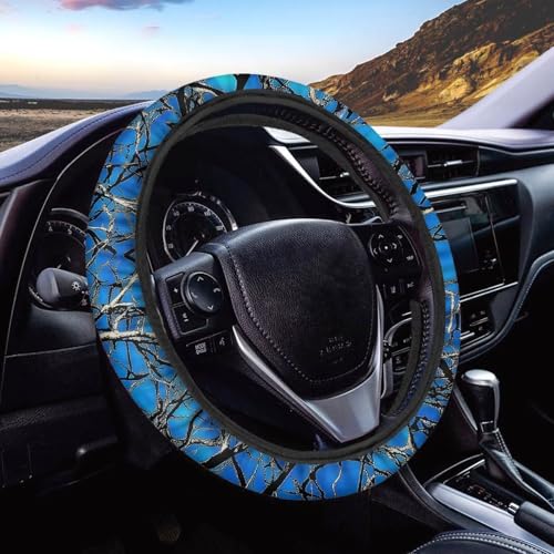15 Inches Car Steering Wheel Cover Camo Branch Steering Wheel Protective with Elastic Edge Replacement Auto Interior Accessories for All Season Gift for Friends - color: Camo Branch-Blue