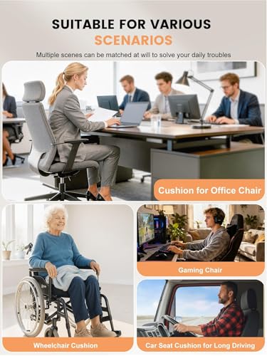 Office Chair Seat Cushion for Long Sitting Workers - L-Shaped Ergonomic Memory Foam with Tailbone Support & Adjustable Strap